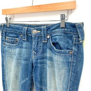 True Religion Jeans Distressed Straight Leg Jeans Sz 27 Low Rise Contrast Stitch
